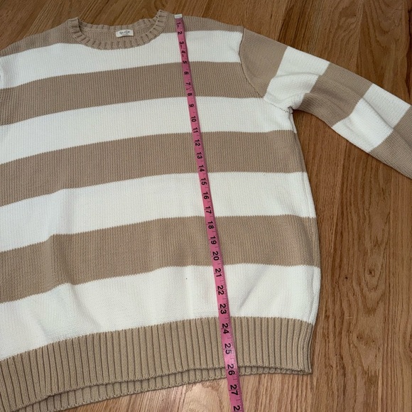 John Galt 100% Cotton Striped Tan White Crewneck Knit Fisherman Sweater OS - Picture 6 of 9